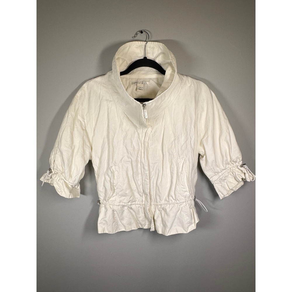 Y2K Kenneth Cole New York Ivory Zip Up Funnel Neck Cropped Jacket